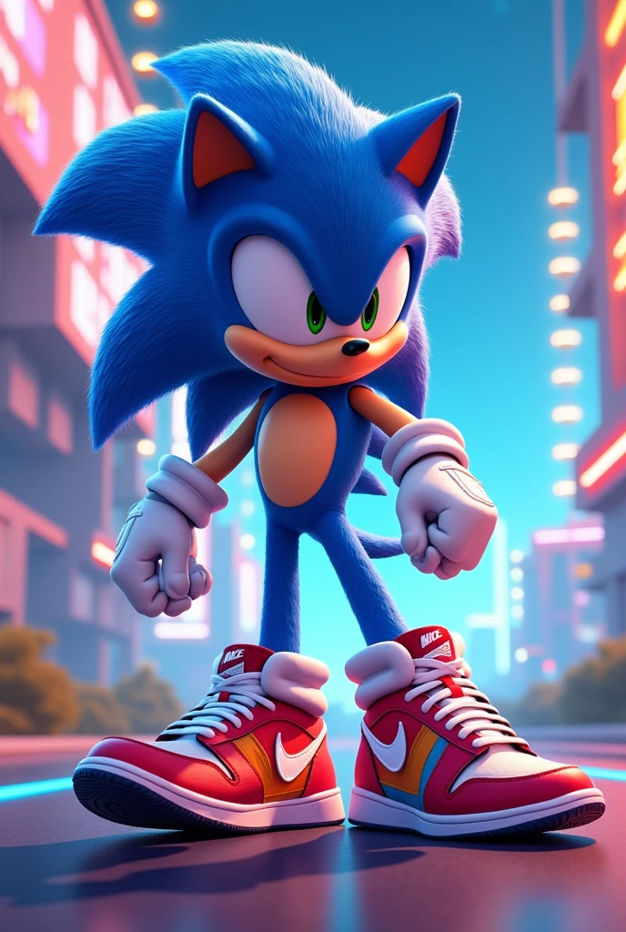 A Sonic with Nike shoes and focus on them