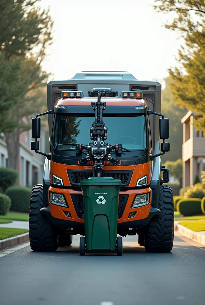 Automatic trash pickup truck with arm which picks bins