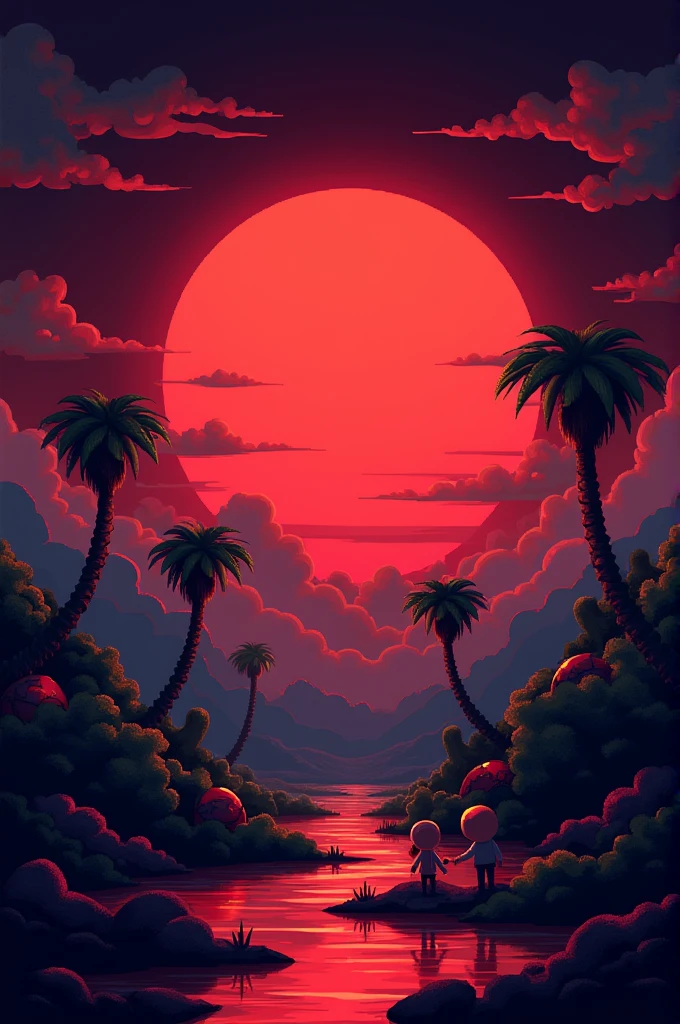 YouTube cover image, of pixel art games, red and black