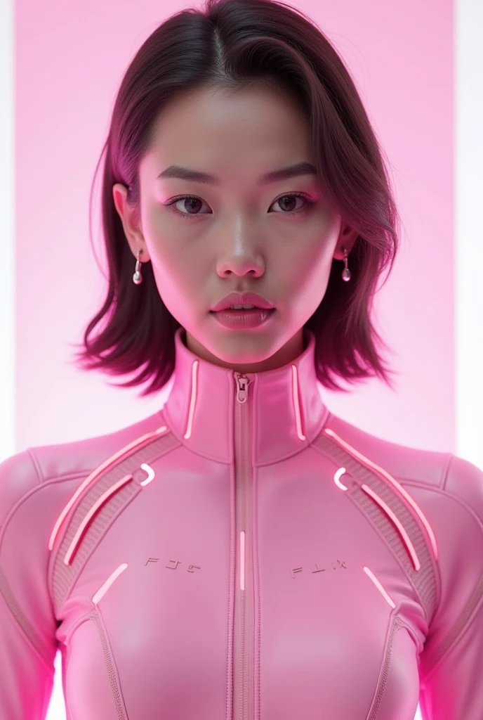 Woman in pink tech outfit showing her face 