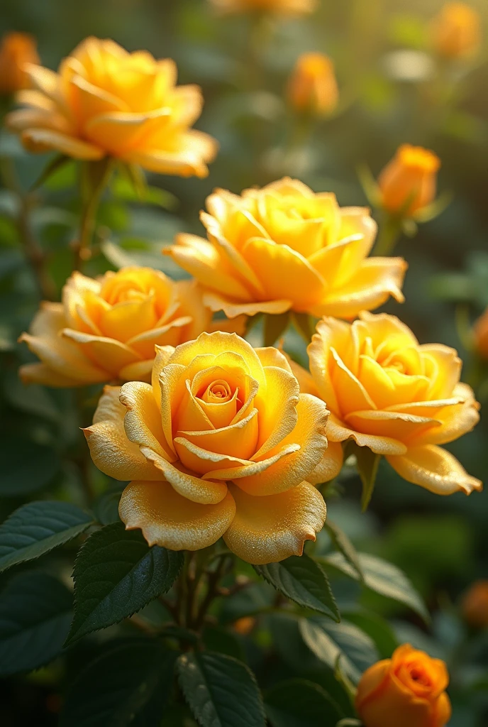 Group of Sparkling yellow rose flower in a big garden