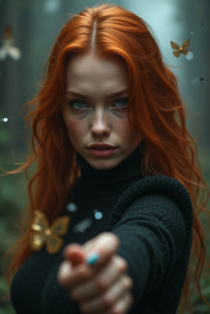 (solo, full body photo:1.3), (action packed:1.3), (haze, fog, mist:1.3), chiaroscuro, best quality, photorealistic, 1woman, (cute), (24yo:1.2), redhead, long ginger hair highly detailed, 1700'S, digital photography, art by artgerm and ruan jia and greg rutkowski surreal painting gold butterfly filigree, broken glass, (masterpiece, sidelighting, finely detailed Fashionable eyes: 1.2) (perfect oval large eyes that gazes at the viewer), beautiful detailed face, blue gorgeous perfect eyes, (blonde hair ponytail), (attractive young woman:1.3), (thick amazing hair), (seductive:1.1), (blushing:1.1)
