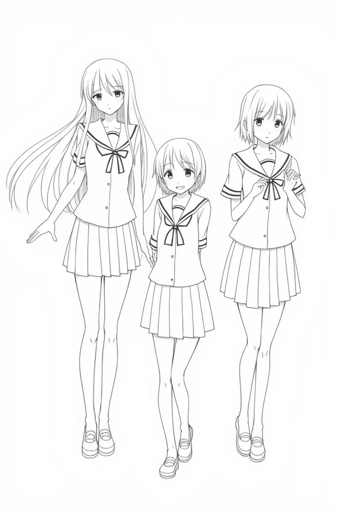 Sketch of three different school girl wearing uniform