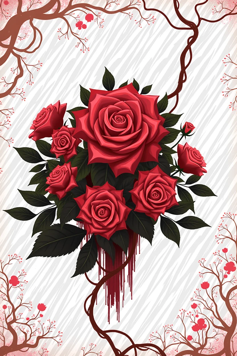 Garden with bleeding roses