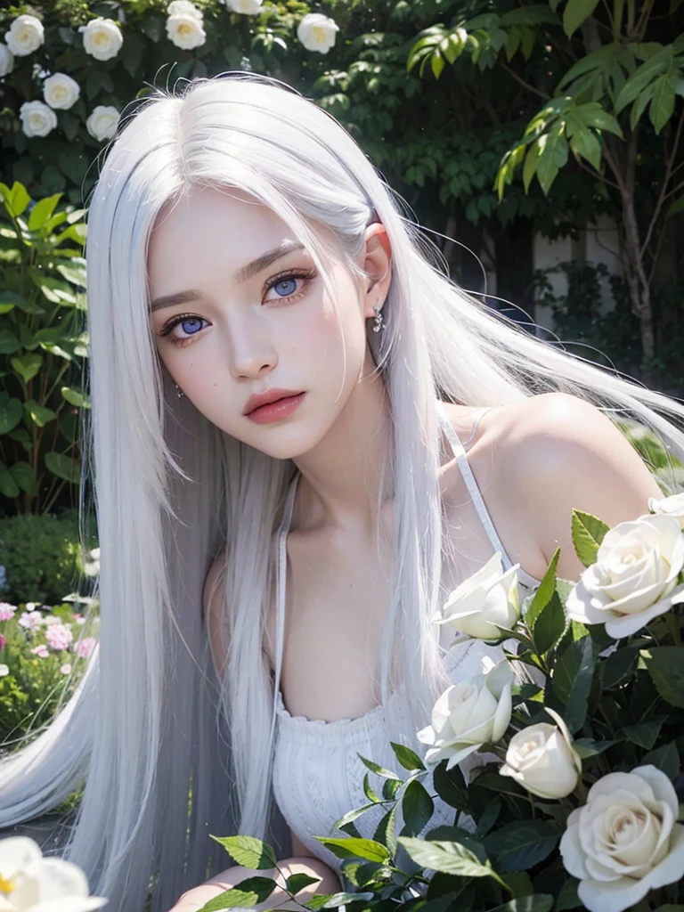 Best quality, masterpiece, ultra high res, (photorealistic:1.4), Silver hair, violet purple eyes, big eyes, silver hair