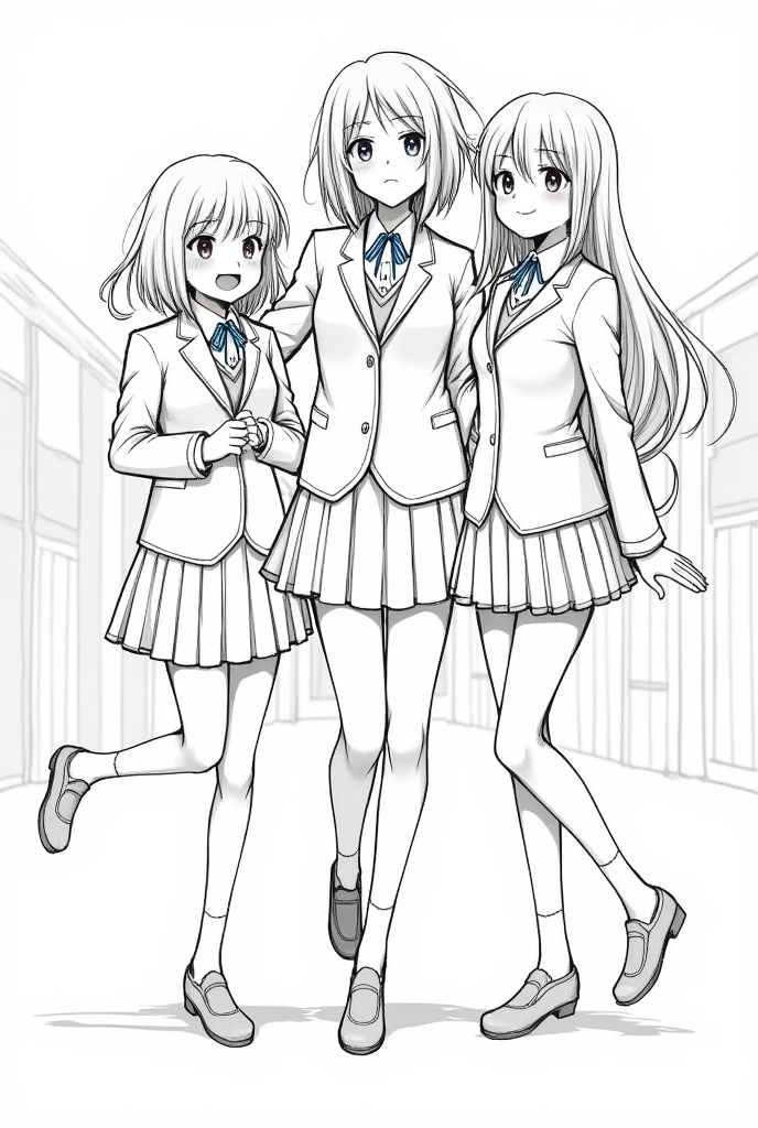 Sketch of three different school girl wearing uniform with blazers