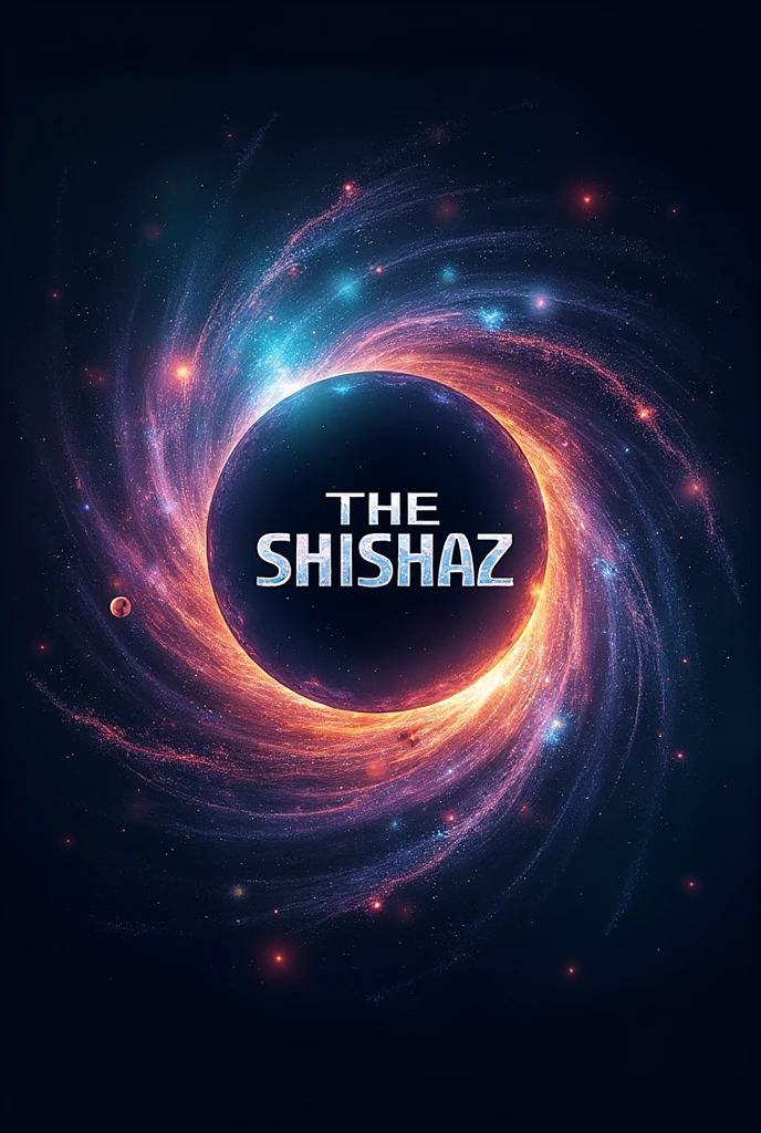Create THE SHISHAZ best band logo for me like exploring universe, black hole, warm hole, stars, planet, milky way, multiverse, interstaller, constellation,parallel universe, time travel, time dilation, tesseract, another dimension, universe, music, orbit, moons, and much more other space stuffs make and use a good and visible fonts. Make it best of best and please use fonts for THE SHISHAZ band logo fonts in middle in with big in size make it wonderful