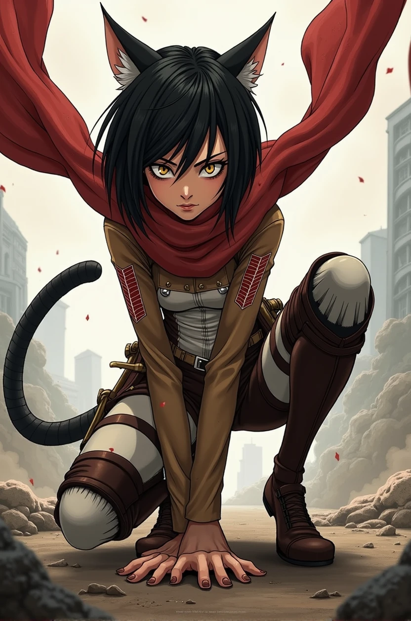 Mikasa from Attack On Titan, Cat pose