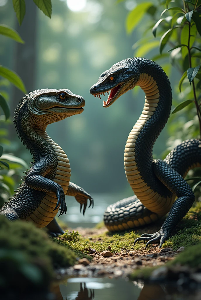 Cobra and monitor lizard