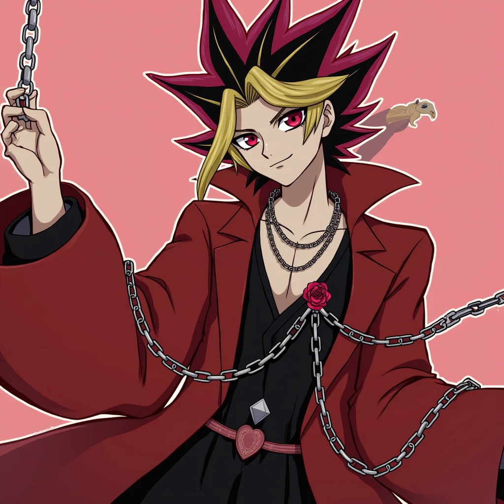 yami yugi,male,3D,chains,Red rose,Red clothes,