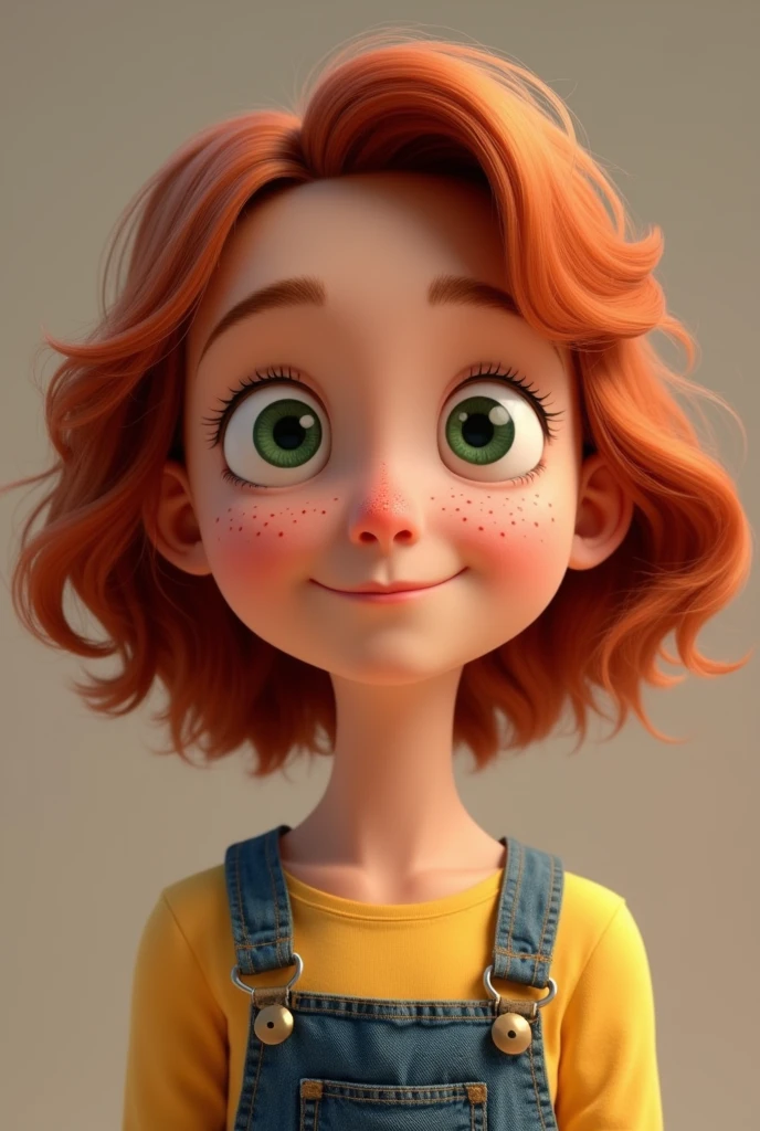 Lucy wilde from despicable me as a 5 year old girl
(Middle to long slightly curly red hair. Green eyes and slight freckles. Very big slight spiky nose.)