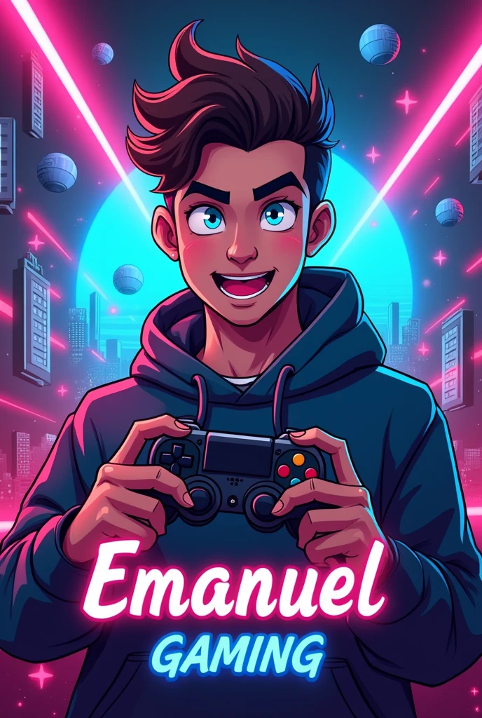 I created a profile picture for my YouTube channel and the theme is video games and my name Emanuel Gaming appears