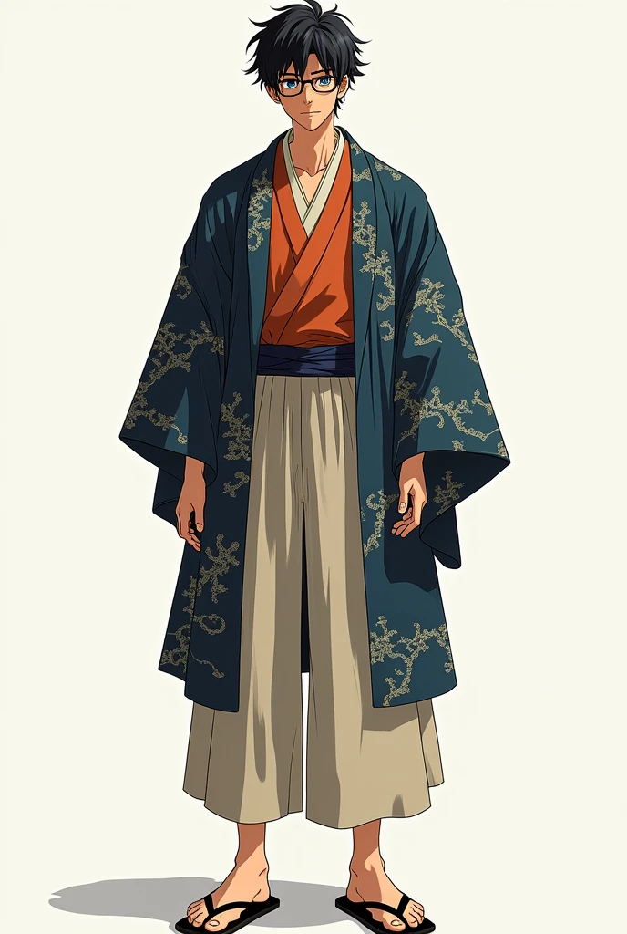 Japan men wearing Japanese clothes、Blue eyes、Height is 178cm、I'm wearing glasses、Wearing geta、
The hair is a little messy