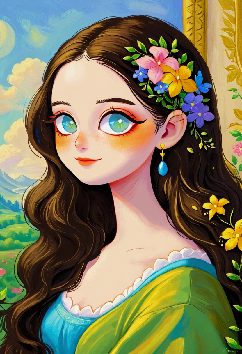 A painting,Pastel Art。Q version,Mona Lisa's Smile,big eyes,Profile