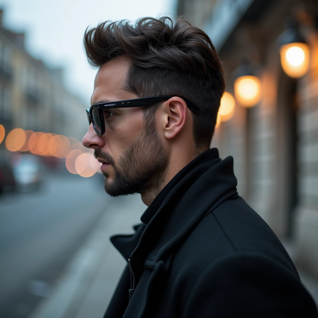 photography of a man (side view:2.4),