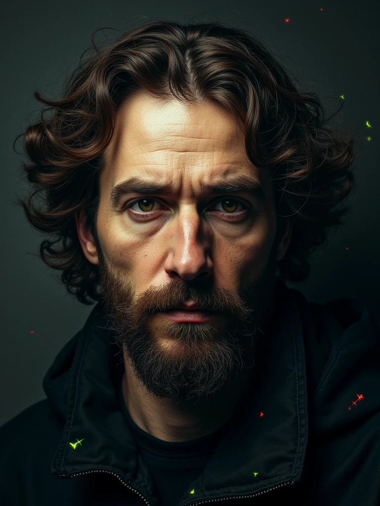 Hacker concept poster. Albrecht Dürer's face like a hacker