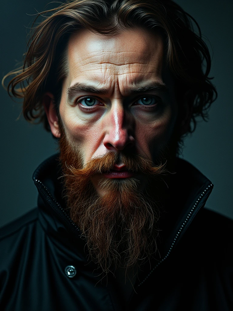 Hacker concept poster. Albrecht Dürer's face like a hacker