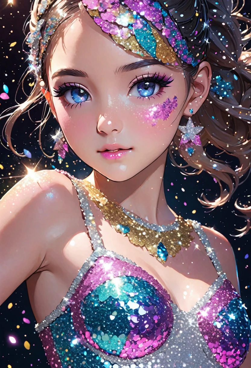 (masterpiece, best quality), (ultra highres, ultra-detailed),stop motion illustration,(Stop motion of a girl doing a head spin during breaking dance),hiphop outfit,dance club, BREAK (tween,detailed face,breasts),(glitter:1.3),