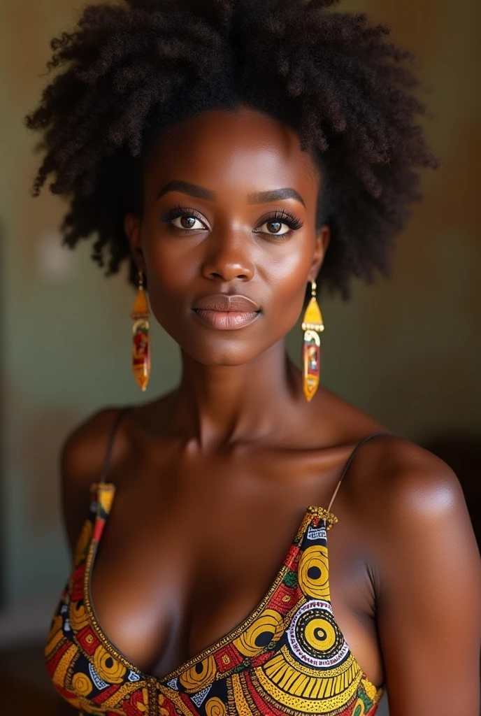 Nadia Nkrumah ex deputy prime minister of Auroria. Is a 29 year old euro-african girl. With medium breast size, fit body Boot,light brownish black skin, young looks, and sexy looks. She wears traditional african dress but only underwear no top.