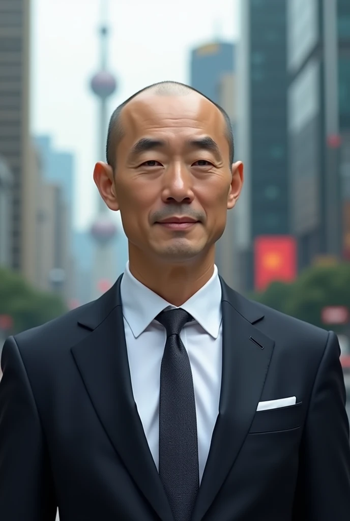 Bald and baby faced、A 45-year-old Japanese businessman based in Shanghai。Name is「Brushing」