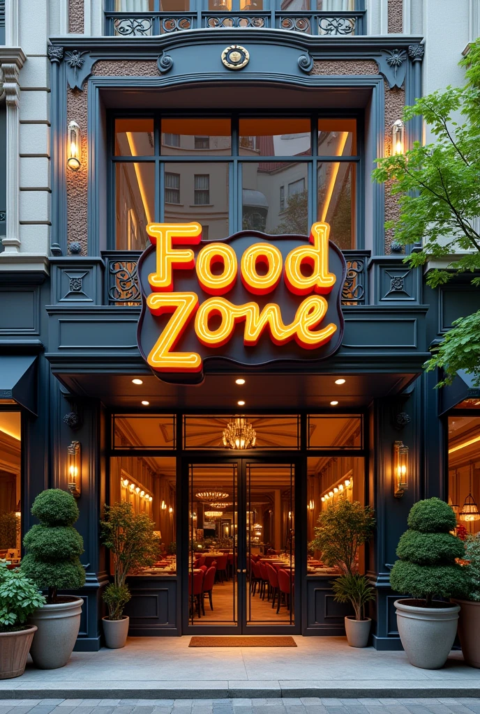 Hotel with name board "Food Zone"