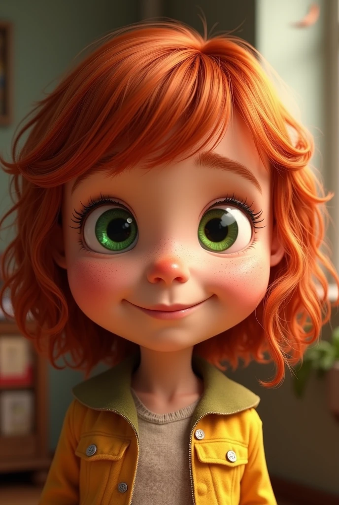 Lucy wilde from despicable me as a 5 year old girl
(Middle to long slightly curly red hair with small bangs. Green eyes and slight freckles. Very big slight spiky nose.)