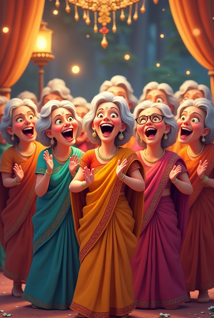 Old ladies singing cultural song
In Indian marriage 
Cartoon 
