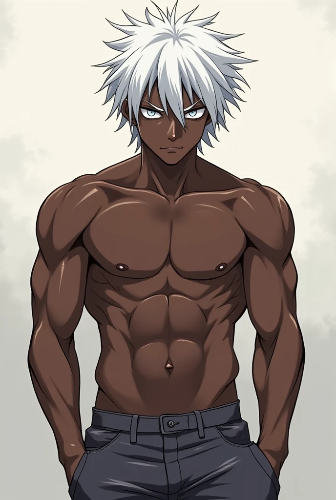 Draw a black anime man with white hair naked with his penis visible in public uncensored His penis can be seen 