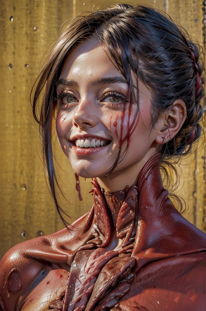 (Highest quality,4K,High resolution:1.2),Very detailed,Realistic,Portraiture,girl,Looking into the camera,evil意のある笑み,Exposed teeth,Big smile,Bloody meat cleaver,background,family,family dead,bloody scene,Dark atmosphere,That's horrible,That's horrible,気味のevilい,Vibrant colors,Sharp focus,Detailed eyes,Performance,Murderous Intent,dangerous,emotion,Psychological horror,evil夢,spooky,artistic,That's horrible,horror film,Horror Theme,horror film,Low lighting,Bloody Hands,Bloodstain,evil,Threatening,Horror Story