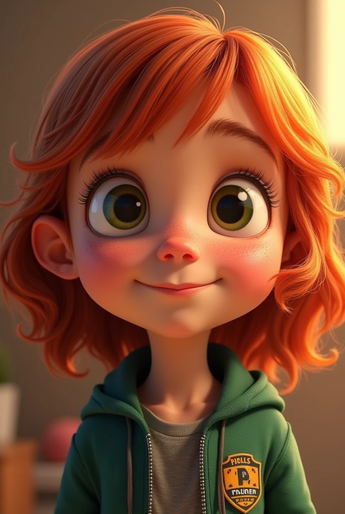 Lucy wilde from despicable me as a 5 year old girl
(Middle to long slightly curly red hair with small bangs. Green eyes and slight freckles. Very big slight spiky nose.)