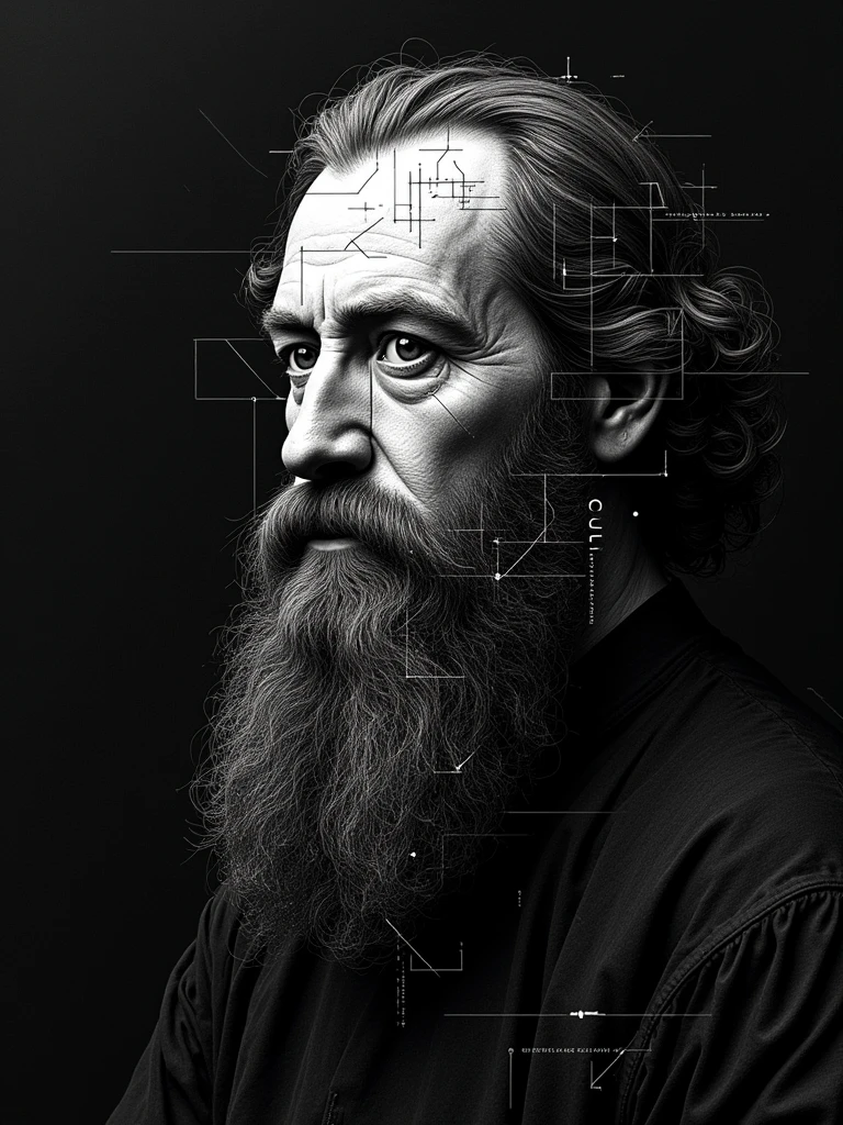 Hacker Poster Pixelated line drawing of Albrecht Dürer's face like a hacker