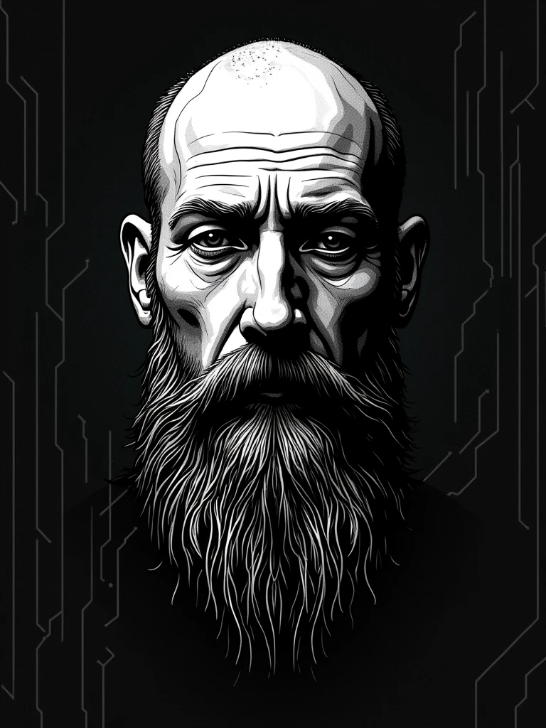 Hacker Poster Pixelated line drawing of Albrecht Dürer's face like a hacker