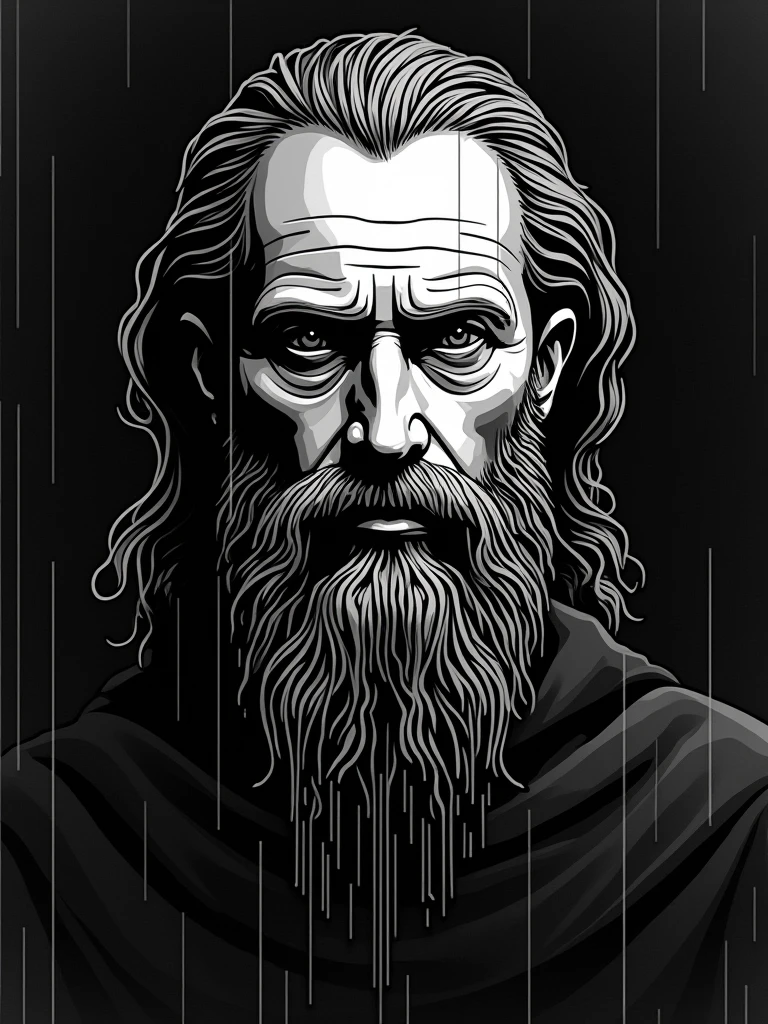 Hacker Poster Pixelated line drawing of Albrecht Dürer's face like a hacker