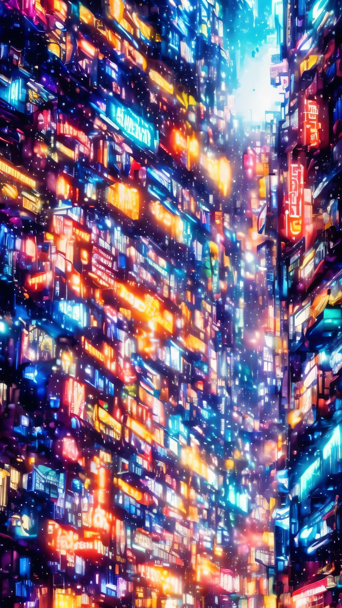 Cyberpunk city painted in watercolors, Low - Angle, Detailed neon lights, Futuristic Architecture, Rain-soaked street, Atmospheric lighting, Glowing Windows, Hovering flying car, Calm colors, Structure of the film, Dramatic Shadows, Intricate details, Real and realistic, Highest quality, 8k, Very detailed, Realistic