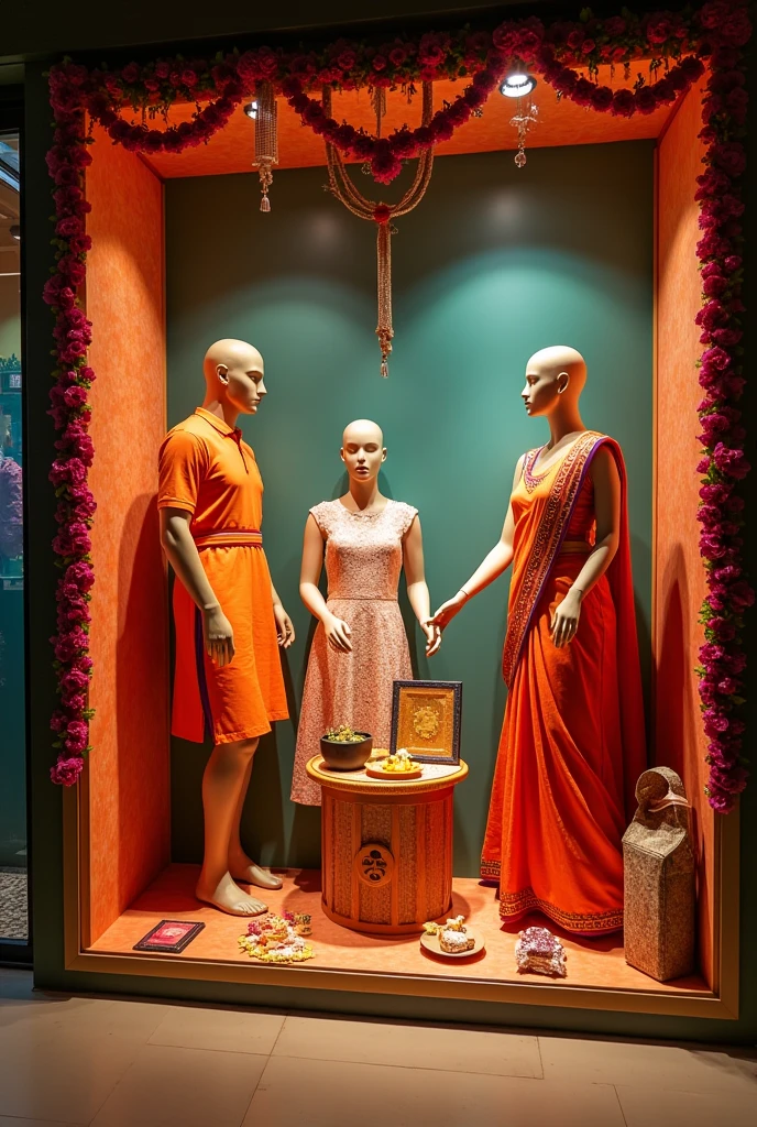 Store window displays ideas for raksha bandhan reliance trends add mannequins also shows some kind of story in it reliance trends in retail store for clothing add a feel for Rakhi the main element is missing so add that this will be in-store display so make sure it should be perfect this is a festival of brothers and sisters 