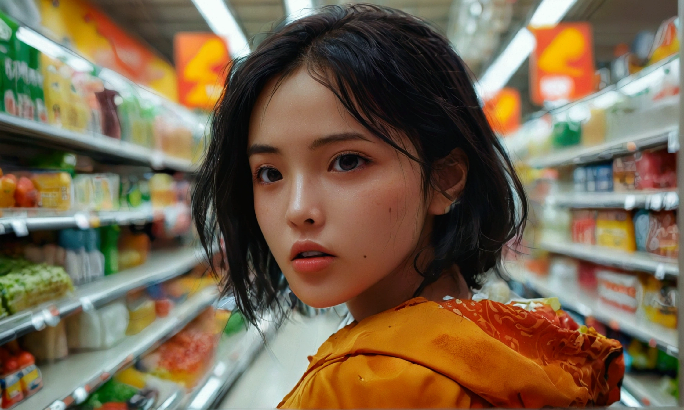 man talking to a woman in a supermarket, facial expression of hate,manga style art,manga style art,manga style art,manga style art,8k image, hyper detailed skin8k image, hyper detailed skin8k image, hyper detailed skin