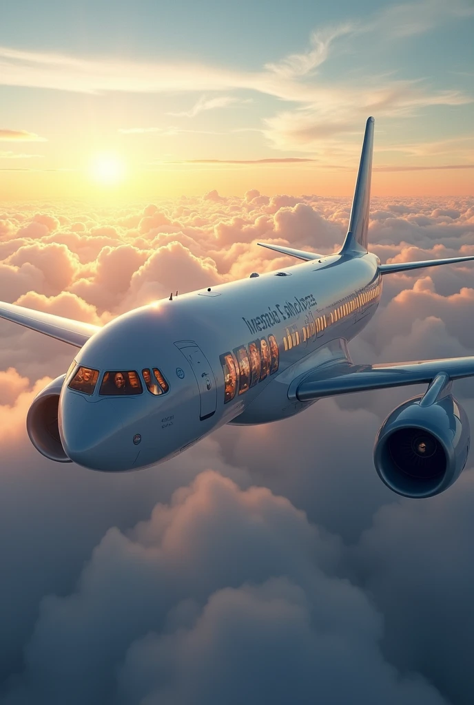 Generate image of airplane in the sky and its passengers