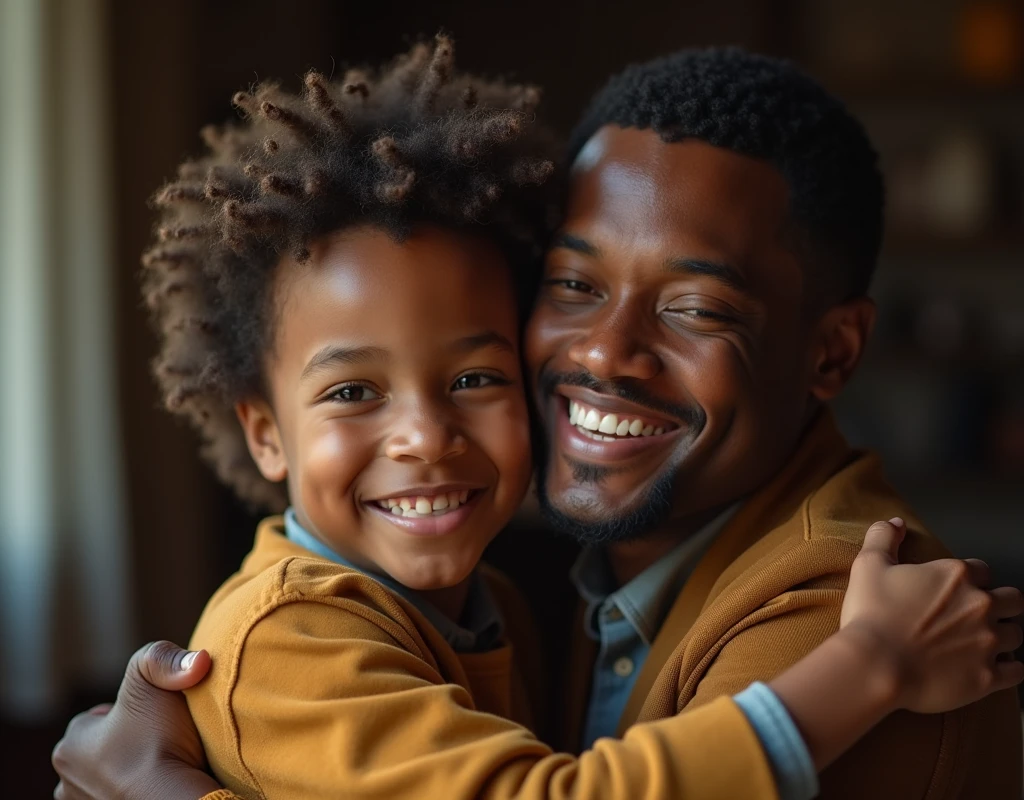 high quality photo exposure of a{Pastor hugging a kid}, happy faces, detailed faces, skin pores, cinematic shot