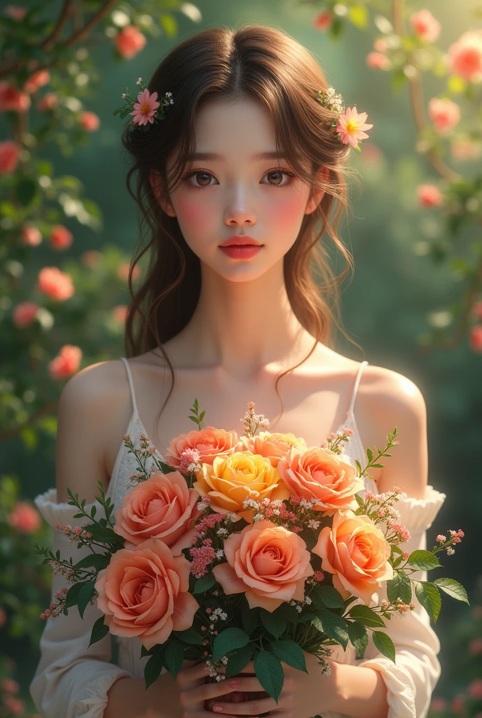 beautiful girl holding flowers 