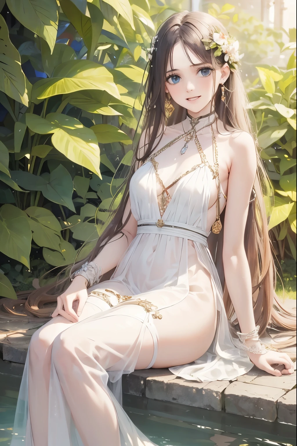 ((Watercolor))、(highest quality、masterpiece)、Adult beautiful Ukrainian woman, View your viewers、Long light brown hair,Completely naked、All Nude、in the forest
