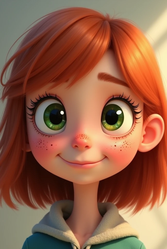 Lucy wilde from despicable me as a 5 year old girl
(Middle to long slightly curly red hair with small bangs. Green eyes and slight freckles. big spiky nose.)