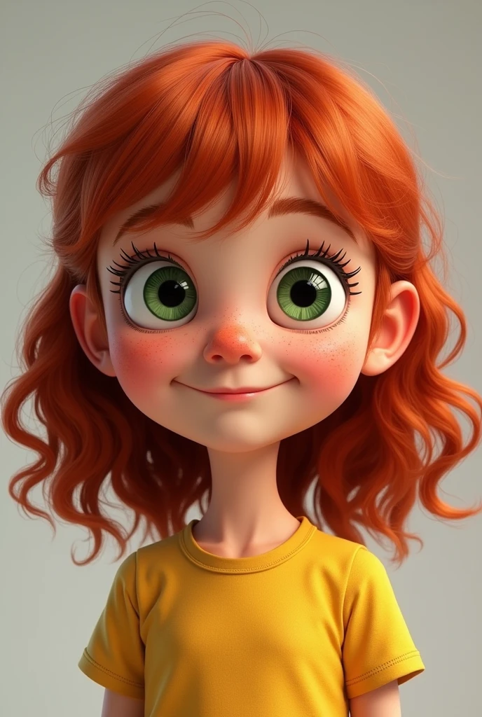 Lucy wilde from despicable me as a 5 year old girl
(Middle to long slightly curly red hair with small bangs. Green eyes and slight freckles. big spiky nose.)