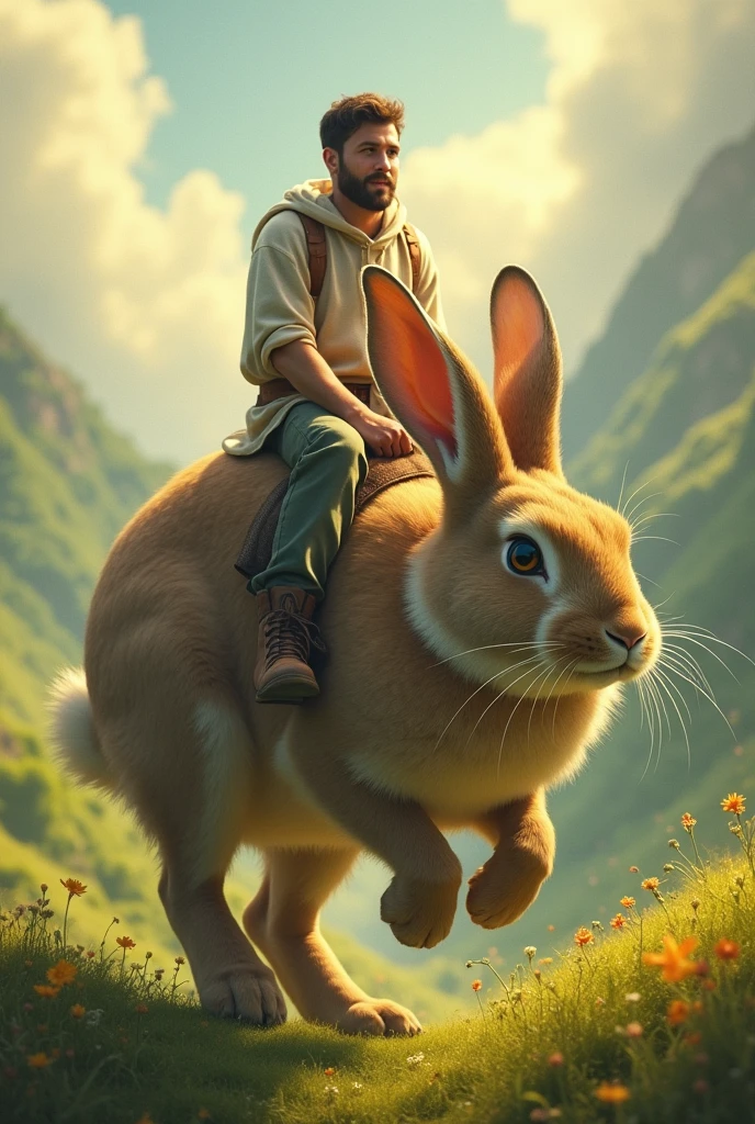 A man riding a rabbit