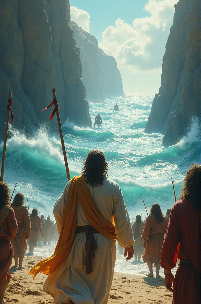 Moses parting the sea 
