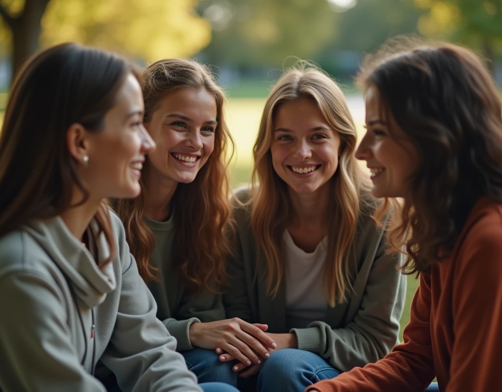 high quality photo exposure of a{teenagers sitting in circle talking each others}, happy faces, detailed faces, skin pores, cinematic shot