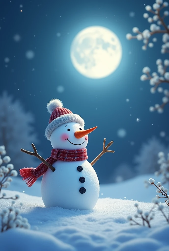 snowman，night，Baby&#39;s breath，moon