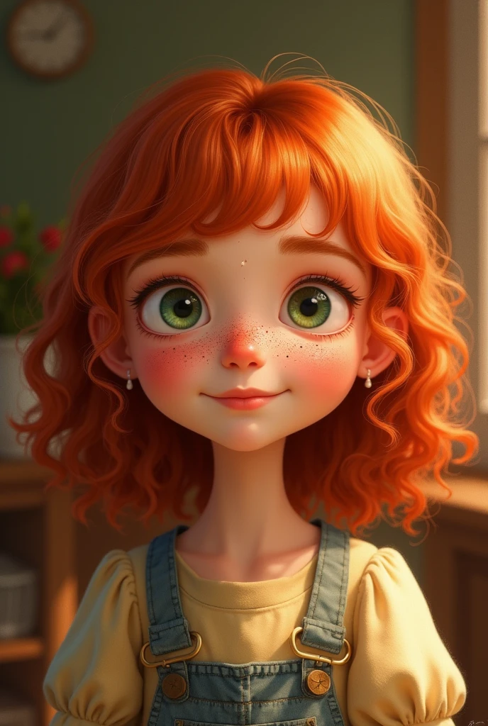 Lucy wilde a 5 year old girl
(Middle to long slightly curly red hair with very small bangs that dont hide her eye brown. Green eyes and slight freckles. big spiky nose.)