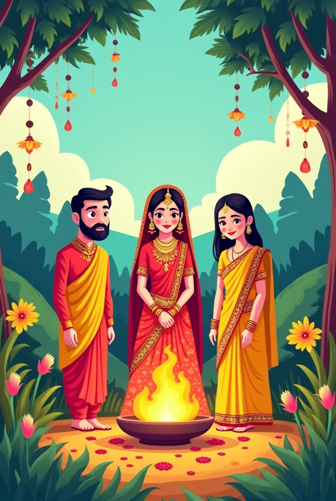 Bride with parentsworship agni kund
For Indian marriage ritual
Cartoon