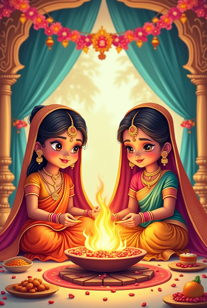 Bride with parents sitting and worship
agni kund
For Indian marriage ritual
Cartoon