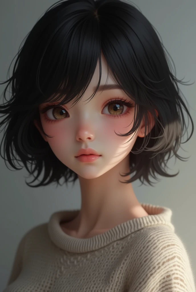 (masterpiece:1.3), (8k, photorealistic, RAW photo, best quality: 1.4), (1girl), beautiful face, (realistic face), (black hair, short hair:1.3), beautiful hairstyle, realistic eyes, beautiful detailed eyes, (realistic skin), beautiful skin, (sweater), absurdres, attractive, ultra high res, ultra realistic, highly detailed, golden ratio